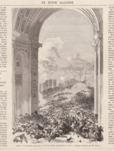 Obus sous l'arc de Triomphe, le Monde illustré, 15 avril 1871